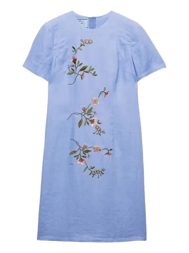 Prada Embroidered Linen Midi Dress