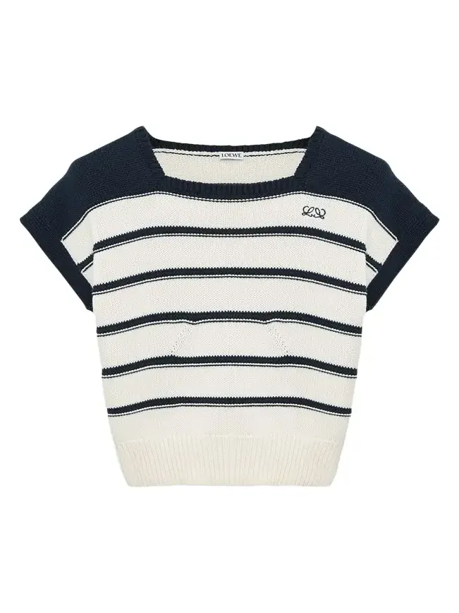 Short-Sleeve Stripe Knit Sweater Short-Sleeve Stripe Knit Sweater