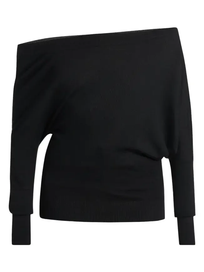 Wool-Silk Asymmetric Off-Shoulder Sweater Wool-Silk Asymmetric Off-Shoulder Sweater