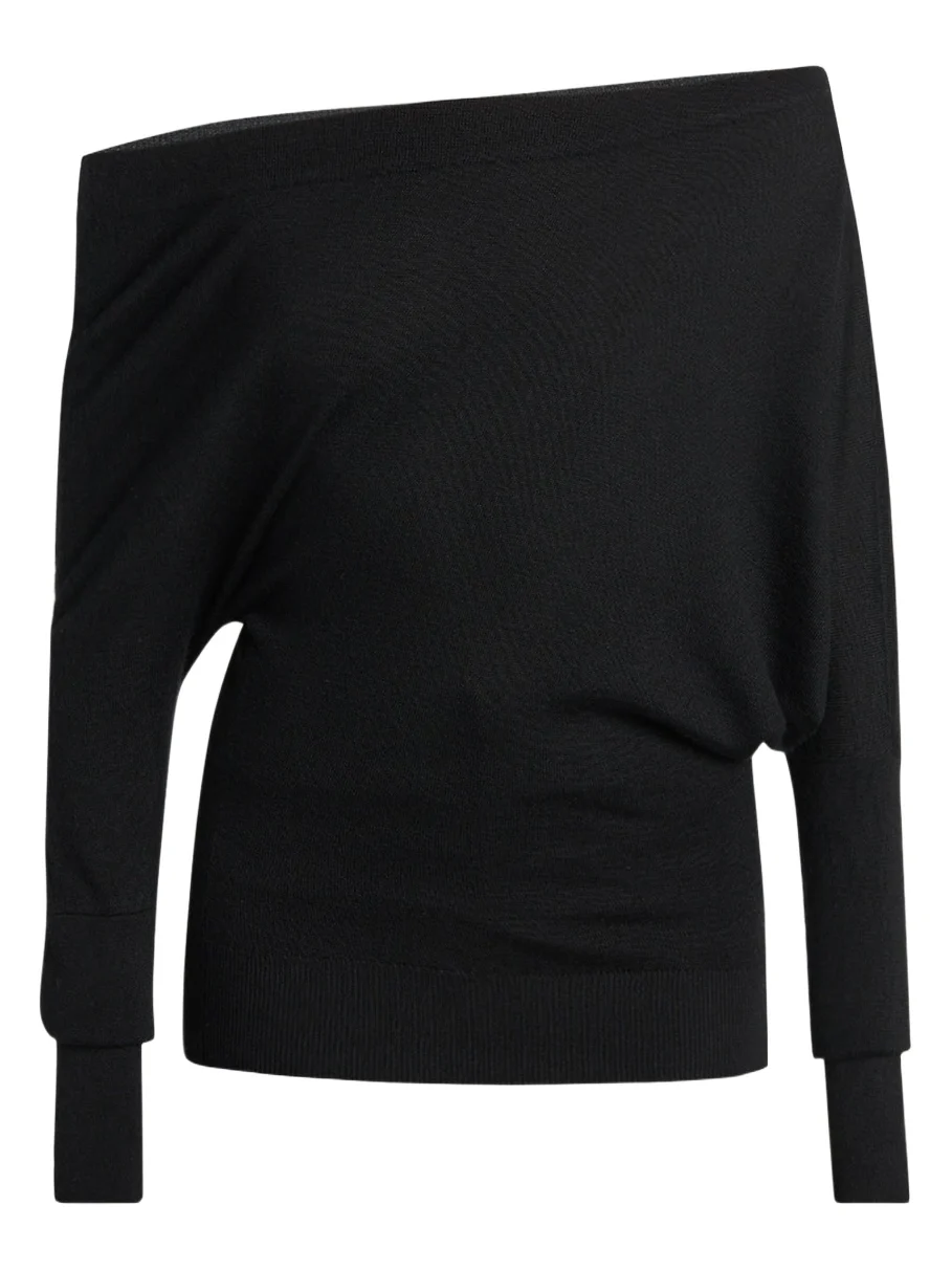 Wool-Silk Asymmetric Off-Shoulder Sweater Wool-Silk Asymmetric Off-Shoulder Sweater