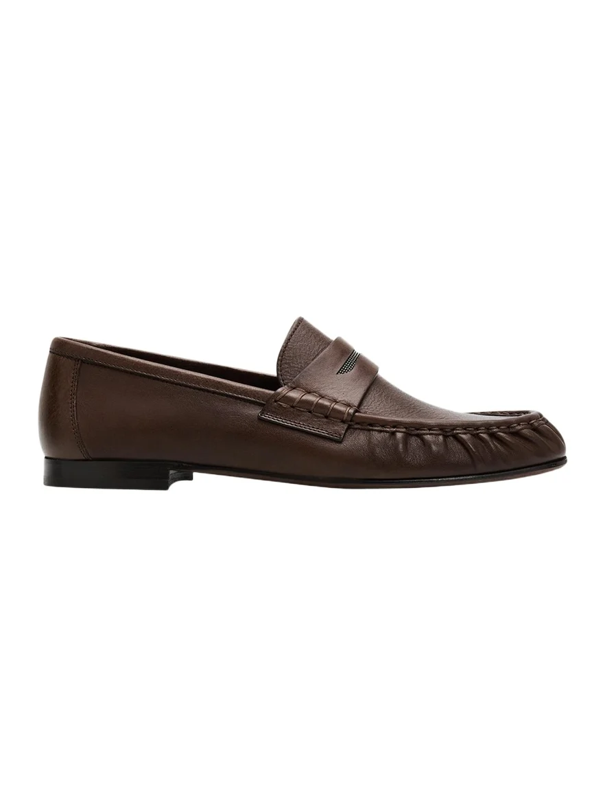 Leather Ruched Penny Loafers w/ Monili