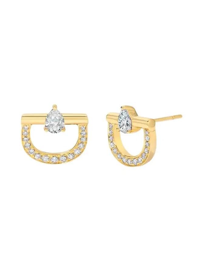 18K Diamond Stirrup Stud Earrings