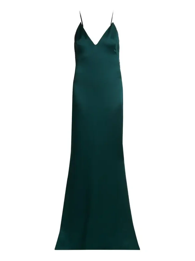 Crystal-Trim Backless Satin Mermaid Gown Crystal-Trim Backless Satin Mermaid Gown