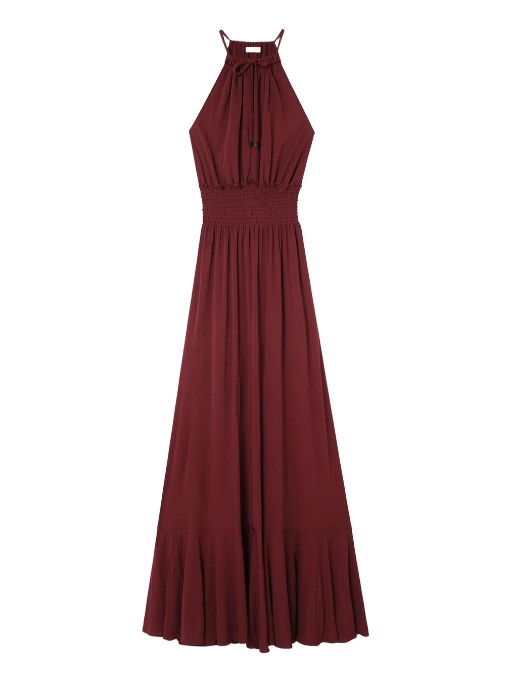 Burberry Leona Smocked Drawstring Halter Maxi Dress