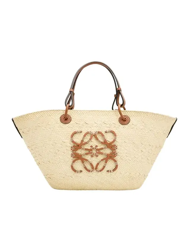 Anagram Woven Palm Leaf Basket Tote Bag