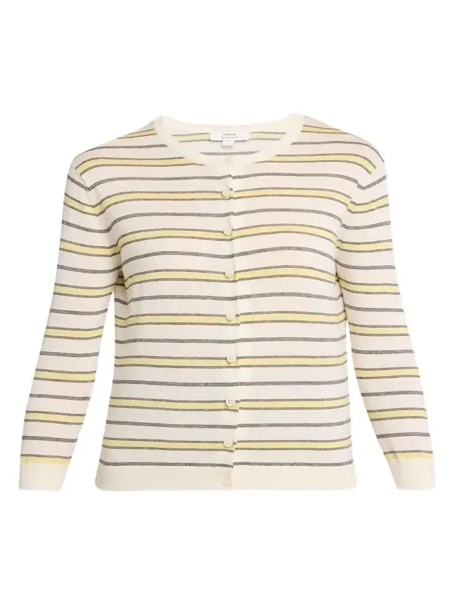 Vince Stripe Three-Quarter Sleeve Cardigan