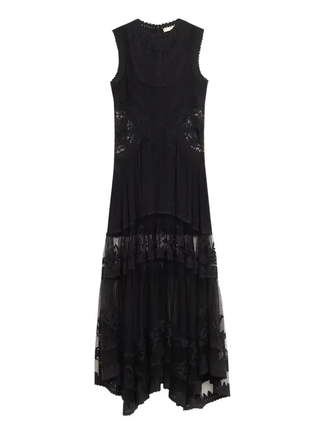 Floral Lace Silk Crepe De Chine Gown