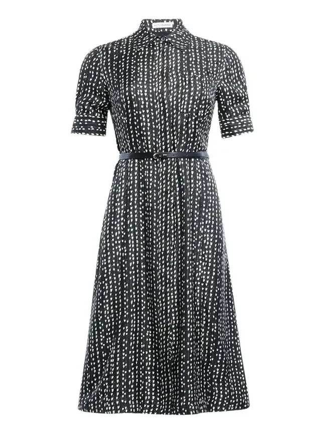 Kieran Abstract-Print Short-Sleeve Midi Shirtdress With Belt
