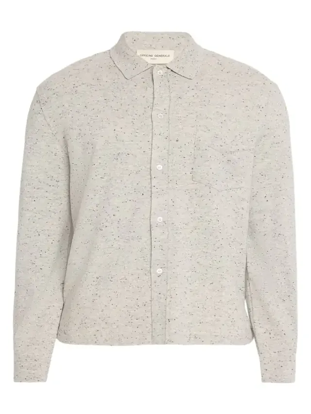 OFFICINE GÉNÉRALE Men's Wool/Cashmere Melange Knit Long-Sleeve Shirt