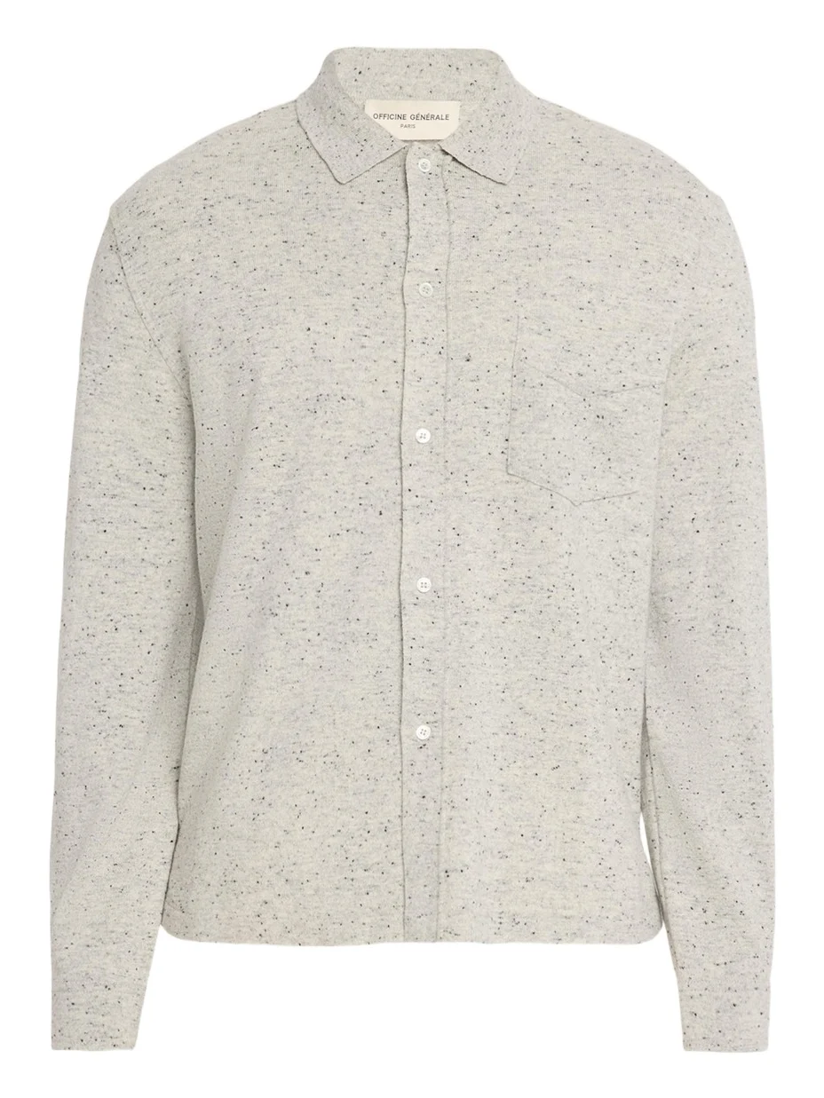 OFFICINE GÉNÉRALE Men's Wool/Cashmere Melange Knit Long-Sleeve Shirt