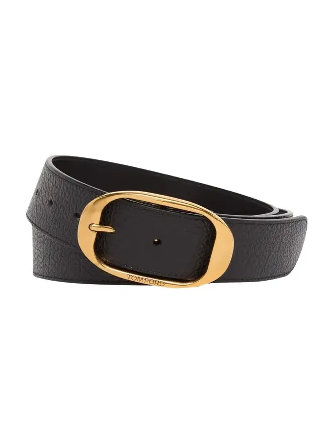 Tom Ford Men's Grained Leather Oval-Buckle Belt