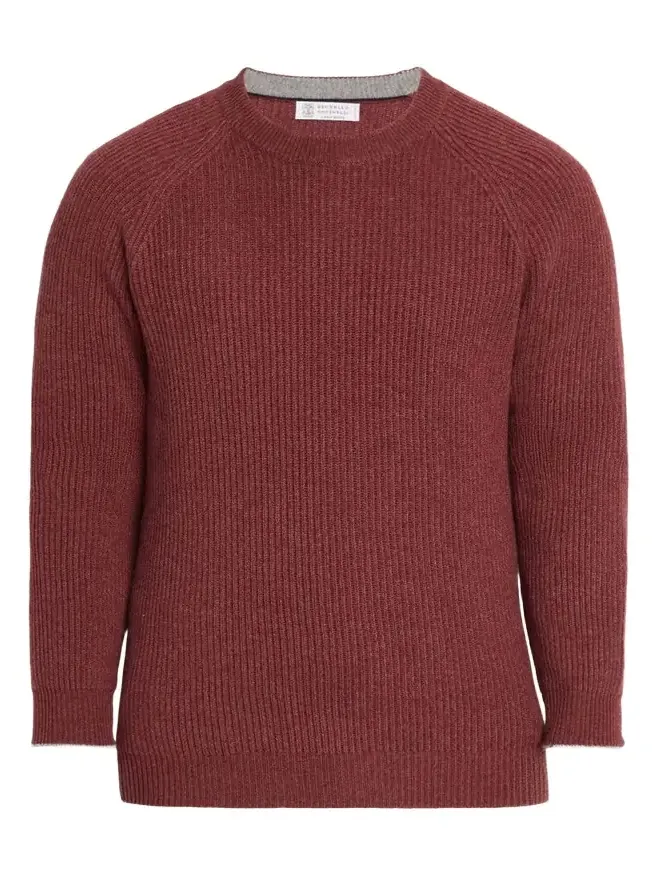 Brunello Cucinelli Men's Cashmere Rib Raglan-Sleeve Crewneck Sweater