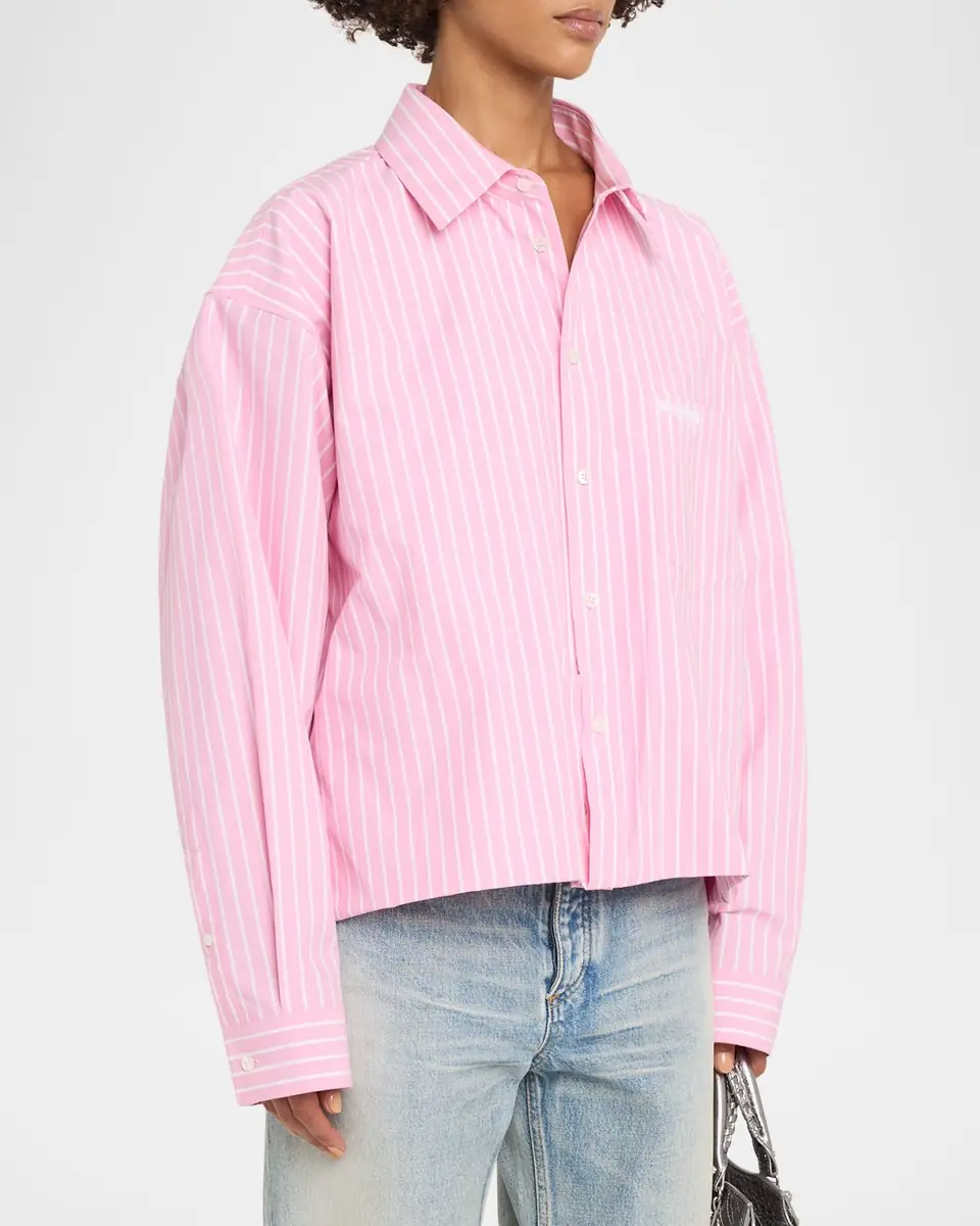 Balenciaga Folded Striped Cotton Boxy Button-Down Shirt | Thumbnail 3