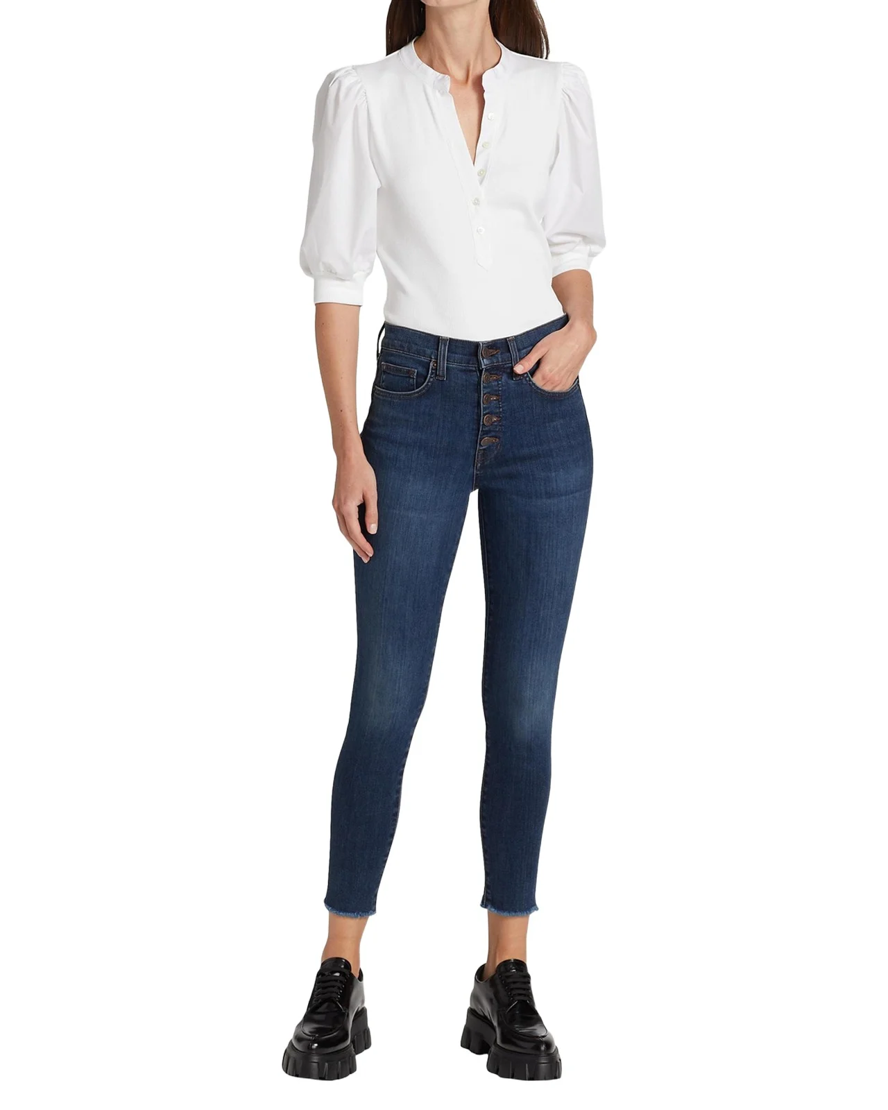 Coralee Puff Sleeve Button-Front Top Coralee Puff Sleeve Button-Front Top