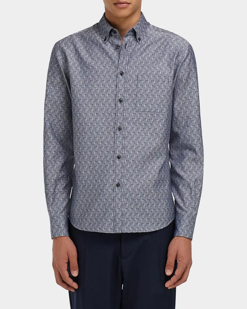 Ferragamo Men's Geometric Gancini Cotton Button-Down Shirt | Thumbnail 3 Ferragamo Men's Geometric Gancini Cotton Button-Down Shirt | Thumbnail 3
