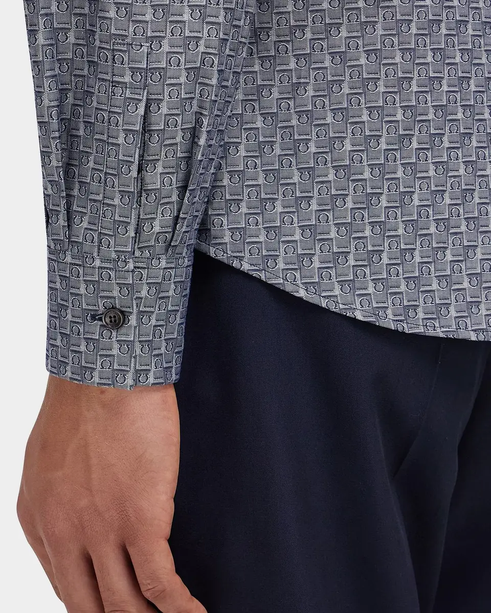 Ferragamo Men's Geometric Gancini Cotton Button-Down Shirt | Thumbnail 5 Ferragamo Men's Geometric Gancini Cotton Button-Down Shirt | Thumbnail 5