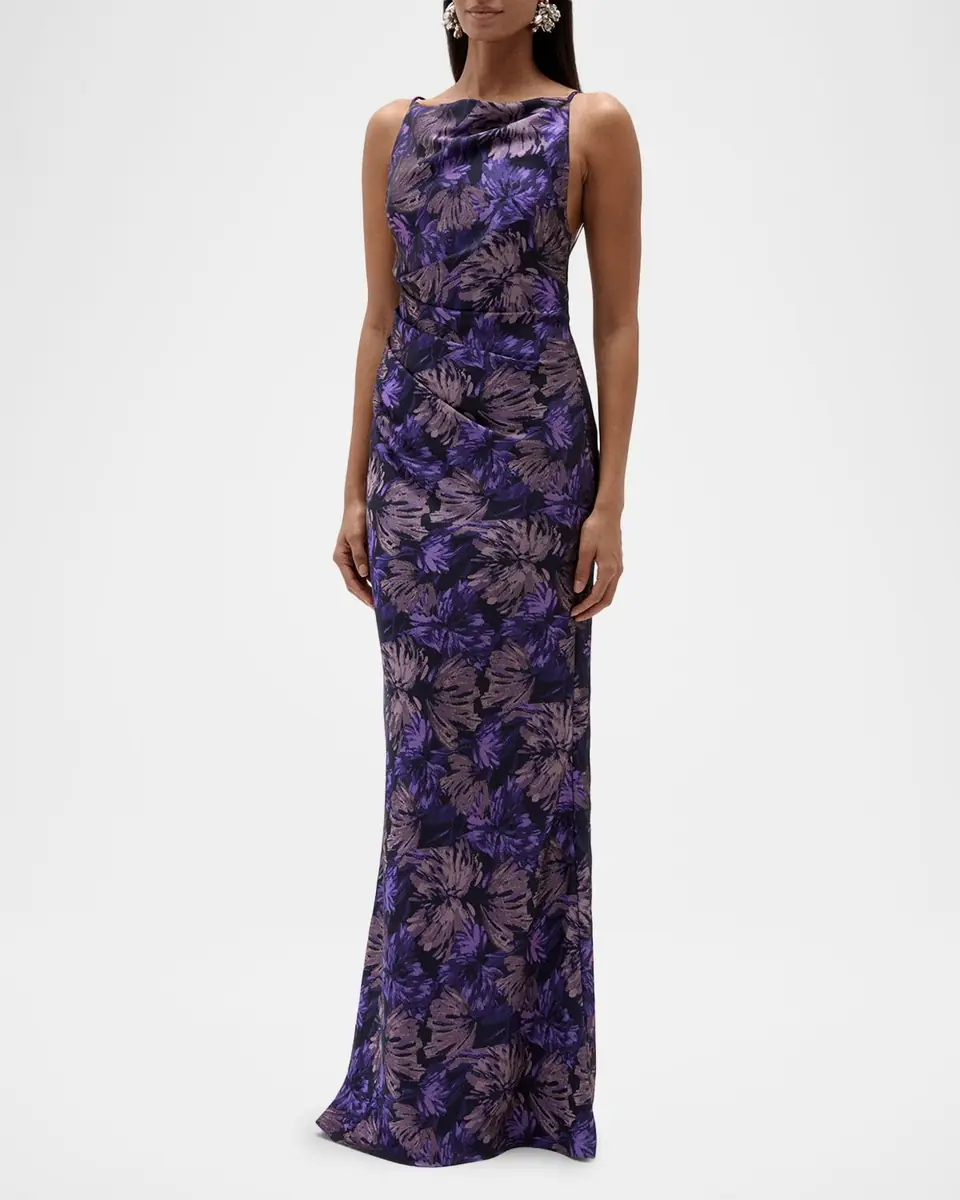 Amsale Cowl-Neck Sleeveless Long Floral Gown | Thumbnail 4 Amsale Cowl-Neck Sleeveless Long Floral Gown | Thumbnail 4