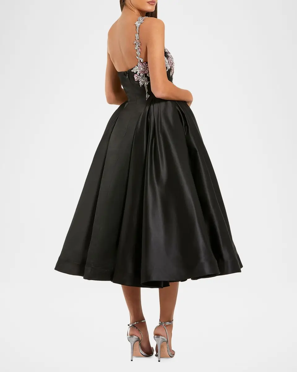 Mac Duggal Cocktail Satin Fit & Flare Midi Dress | Thumbnail 2 Mac Duggal Cocktail Satin Fit & Flare Midi Dress | Thumbnail 2