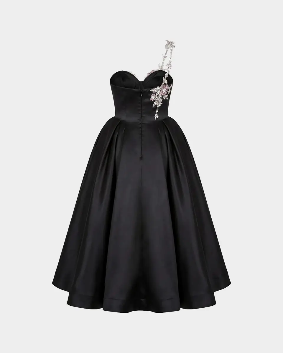 Mac Duggal Cocktail Satin Fit & Flare Midi Dress | Thumbnail 4 Mac Duggal Cocktail Satin Fit & Flare Midi Dress | Thumbnail 4