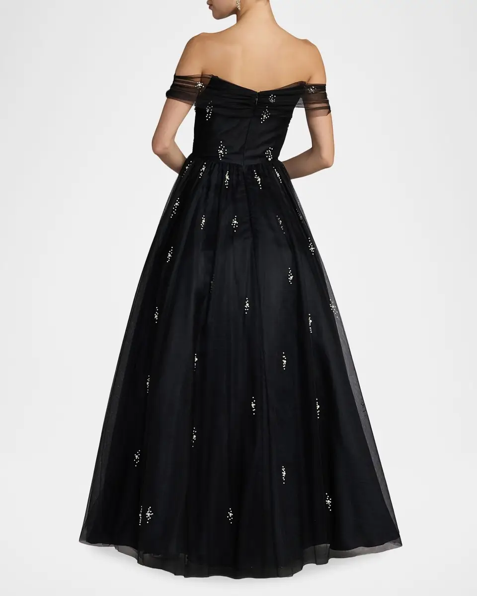 Mac Duggal Off-the-Shoulder Pearly Tulle Gown | Thumbnail 2 Mac Duggal Off-the-Shoulder Pearly Tulle Gown | Thumbnail 2