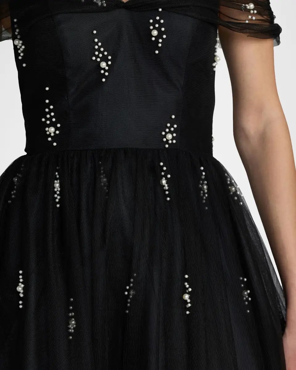 Mac Duggal Off-the-Shoulder Pearly Tulle Gown | Thumbnail 3 Mac Duggal Off-the-Shoulder Pearly Tulle Gown | Thumbnail 3