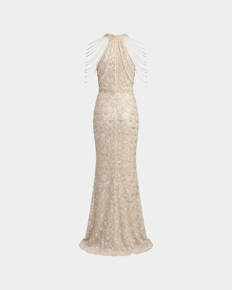 Mac Duggal Embellished Draped Column Gown | Thumbnail 6 Mac Duggal Embellished Draped Column Gown | Thumbnail 6