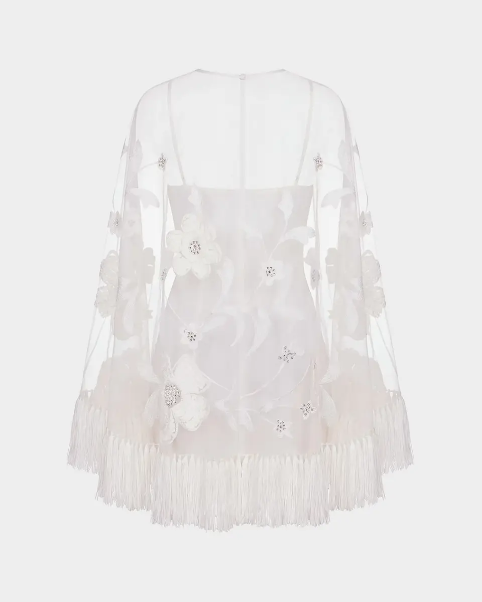 Mac Duggal Sheer Appliqué-Cape Mini Dress | Thumbnail 6 Mac Duggal Sheer Appliqué-Cape Mini Dress | Thumbnail 6