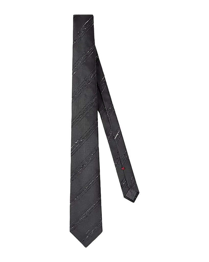 Brunello Cucinelli Men's Slubbed Stripe Silk and Cotton Tie | Image 1 Brunello Cucinelli Men's Slubbed Stripe Silk and Cotton Tie | Image 1