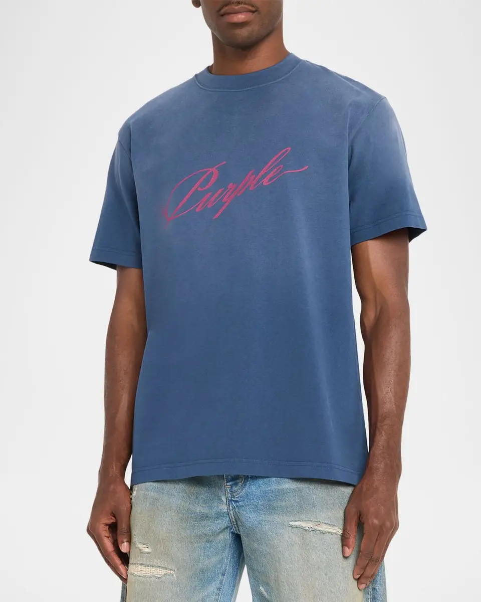 PURPLE Men's Logo Washed Cotton T-Shirt | Thumbnail 3 PURPLE Men's Logo Washed Cotton T-Shirt | Thumbnail 3