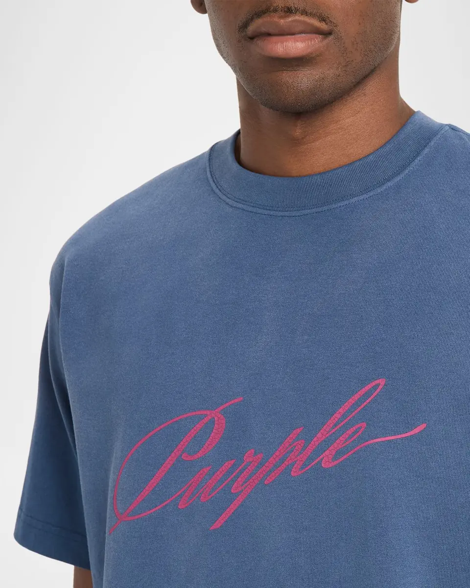 PURPLE Men's Logo Washed Cotton T-Shirt | Thumbnail 4 PURPLE Men's Logo Washed Cotton T-Shirt | Thumbnail 4