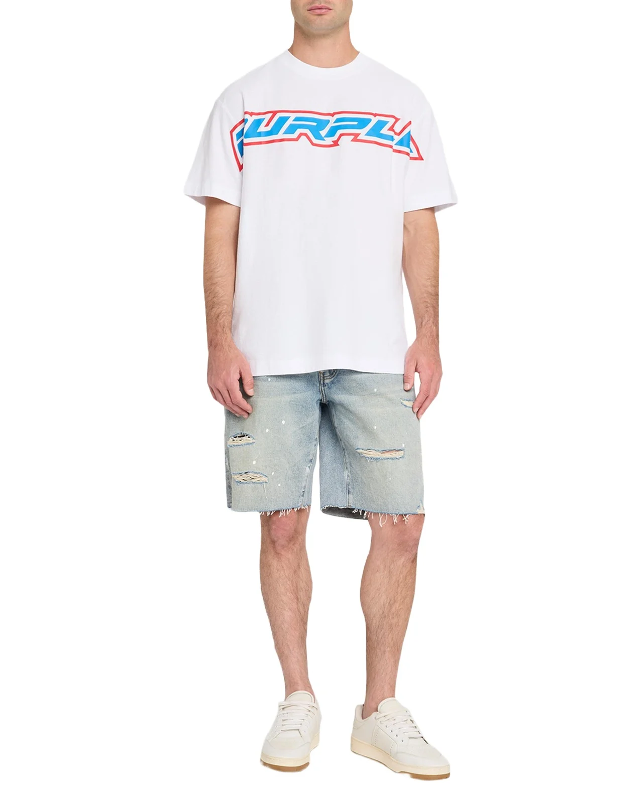 Men's Painterly Distressed Denim Shorts Men's Painterly Distressed Denim Shorts