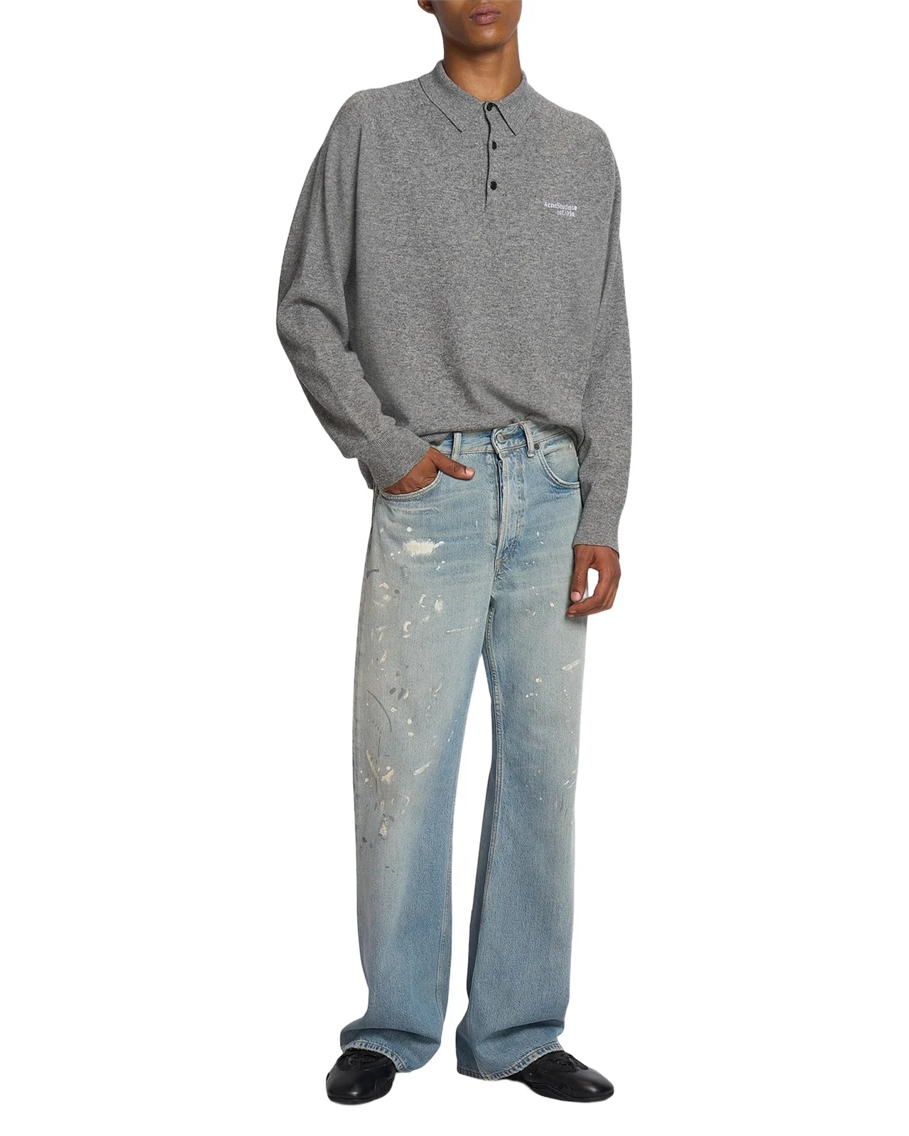 Acne Studios Men's Trafalgar Paint Splatter Straight-Leg Jeans