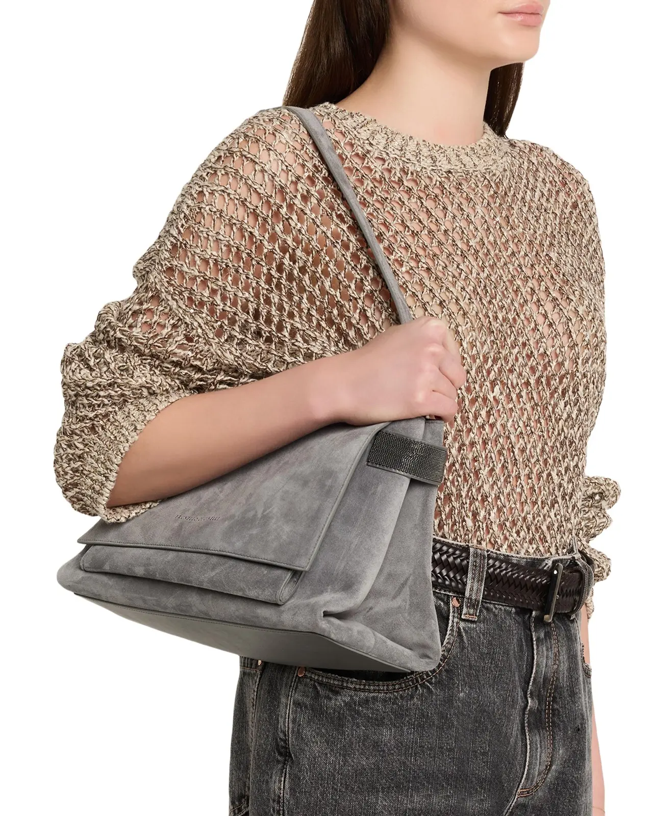 Monili-Trim Suede Top-Handle Bag Monili-Trim Suede Top-Handle Bag