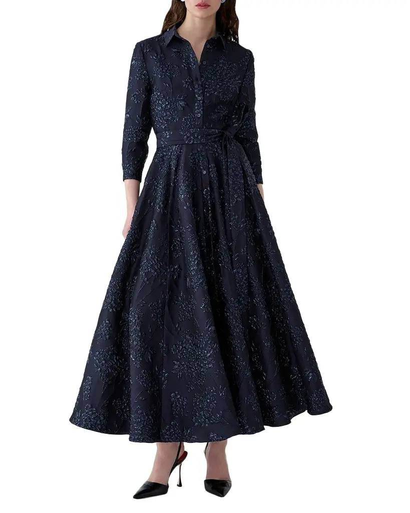 Carolina Herrera 3/4-Sleeve Jacquard Midi Shirtdress | Image 1 Carolina Herrera 3/4-Sleeve Jacquard Midi Shirtdress | Image 1