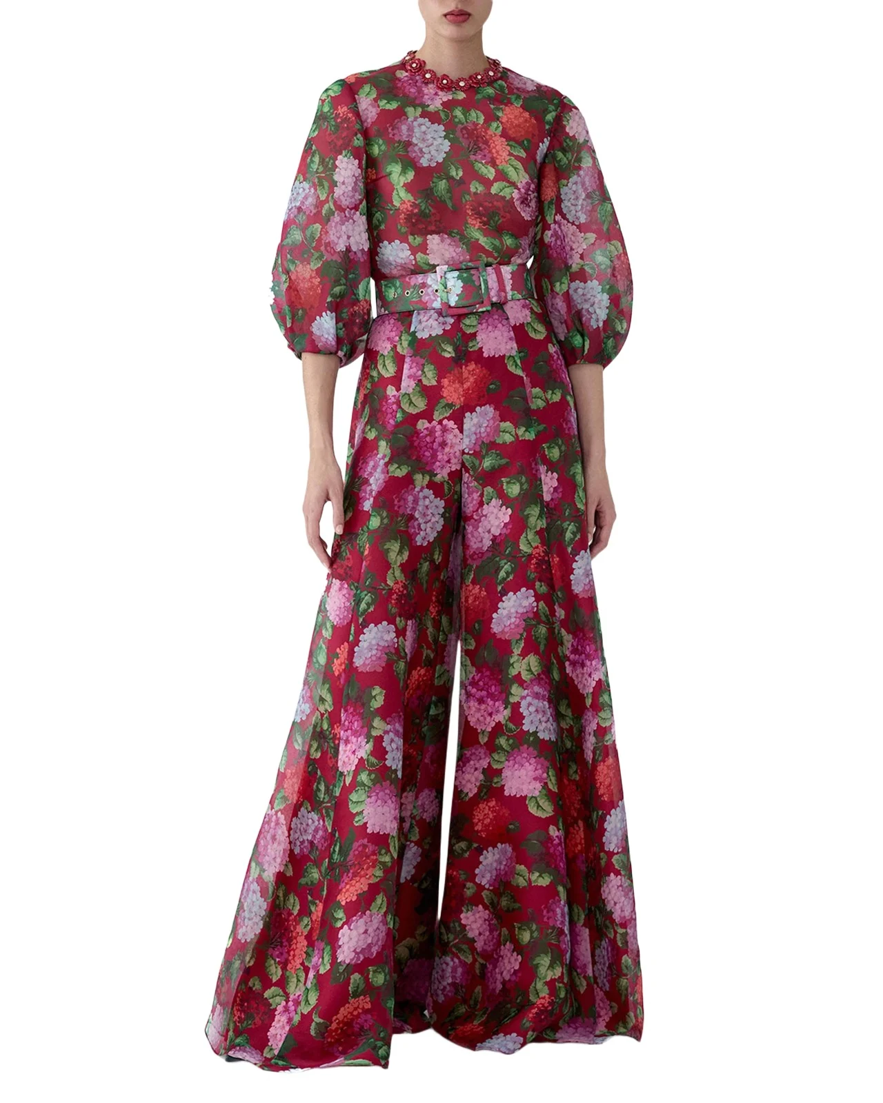 Floral Silk Puff-Sleeve Top