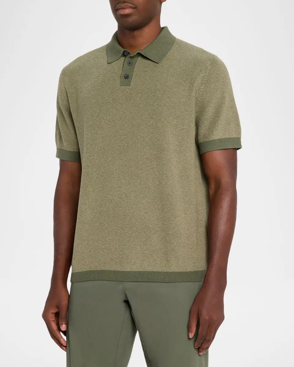 Vince Men's Cotton and Cashmere Micro-Knit Short-Sleeve Polo Sweater | Thumbnail 4 Vince Men's Cotton and Cashmere Micro-Knit Short-Sleeve Polo Sweater | Thumbnail 4