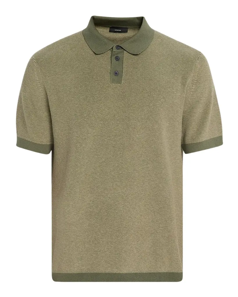 Vince Men's Cotton and Cashmere Micro-Knit Short-Sleeve Polo Sweater