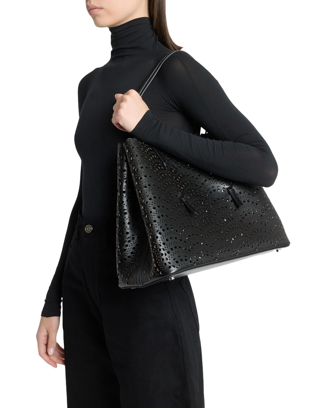 Mina 37 Large Perforated Leather Tote Bag Mina 37 Large Perforated Leather Tote Bag