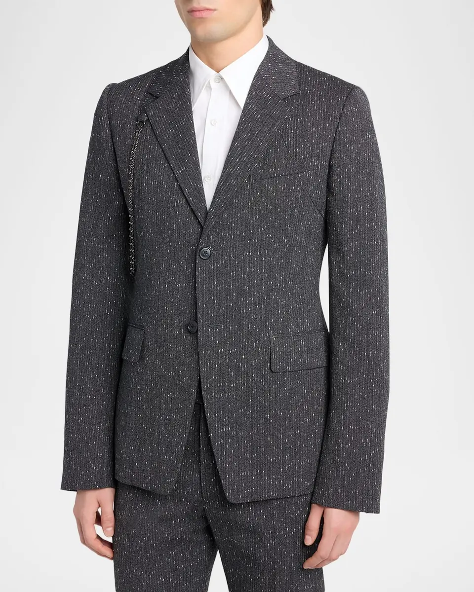 Alexander McQueen Men's Wool Flecked Pinstripe Harness Single-Breasted Blazer | Thumbnail 3 Alexander McQueen Men's Wool Flecked Pinstripe Harness Single-Breasted Blazer | Thumbnail 3