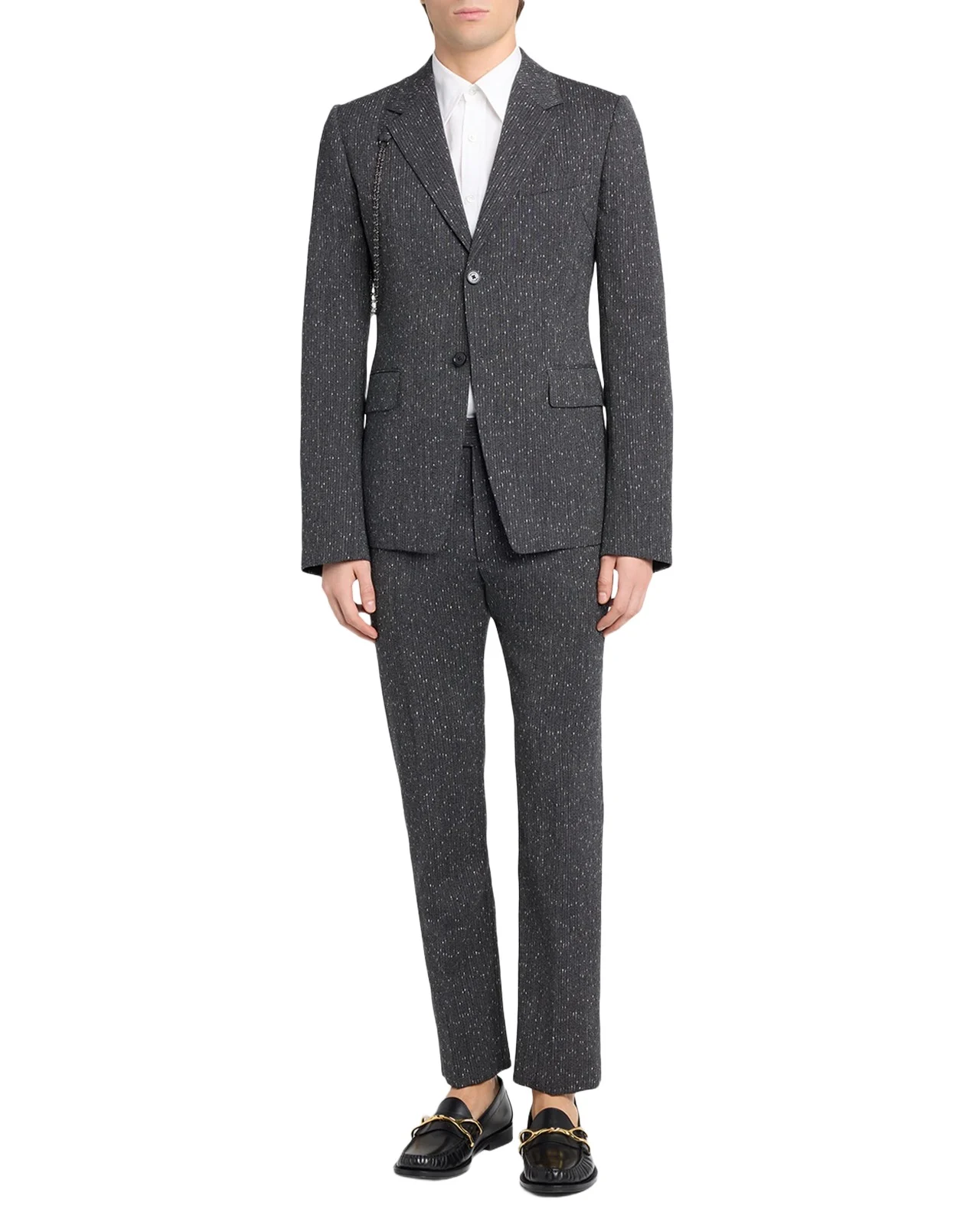 Men's Wool Flecked Pinstripe Harness Single-Breasted Blazer Men's Wool Flecked Pinstripe Harness Single-Breasted Blazer