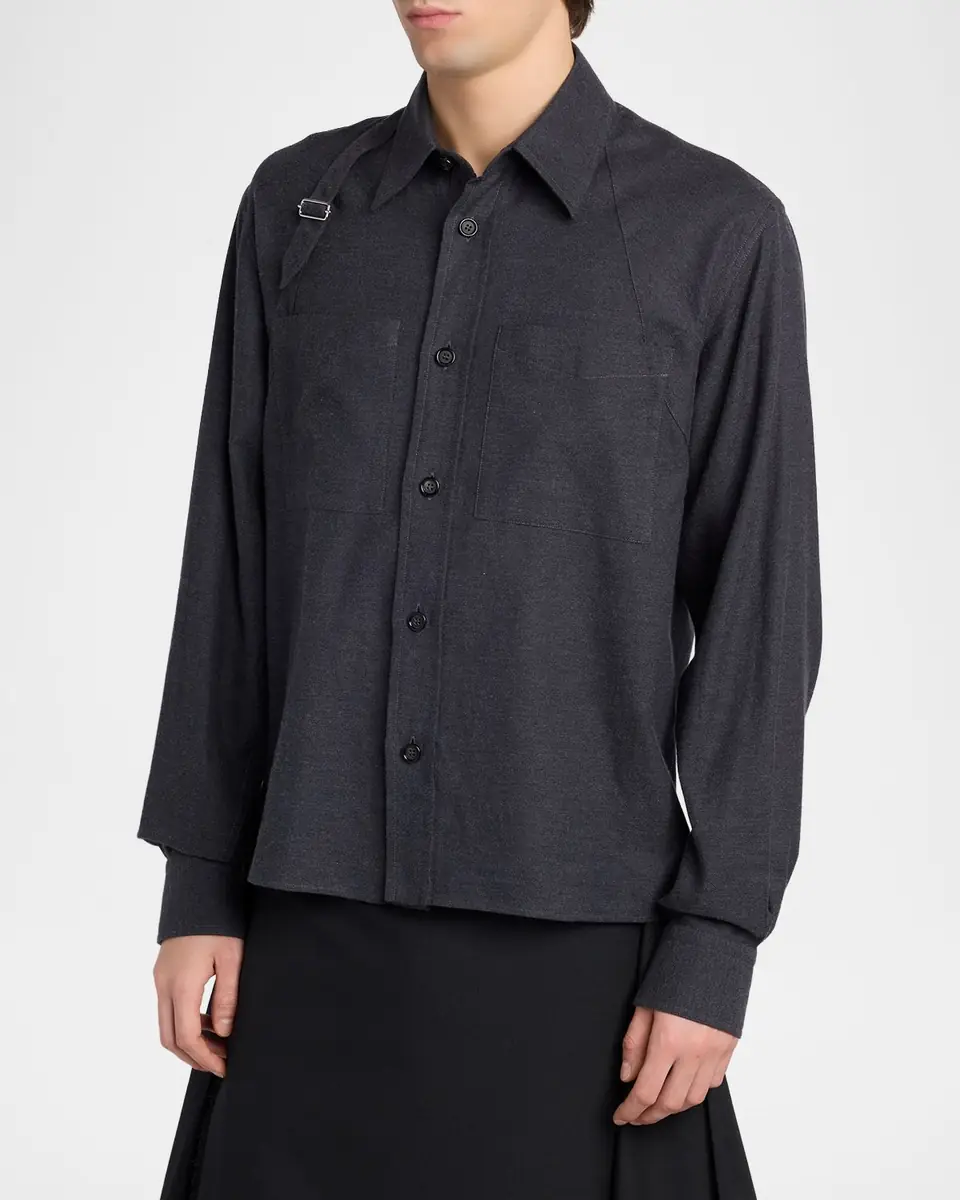 Alexander McQueen Men's Cotton Flannel Harness Button-Down Shirt | Thumbnail 3 Alexander McQueen Men's Cotton Flannel Harness Button-Down Shirt | Thumbnail 3
