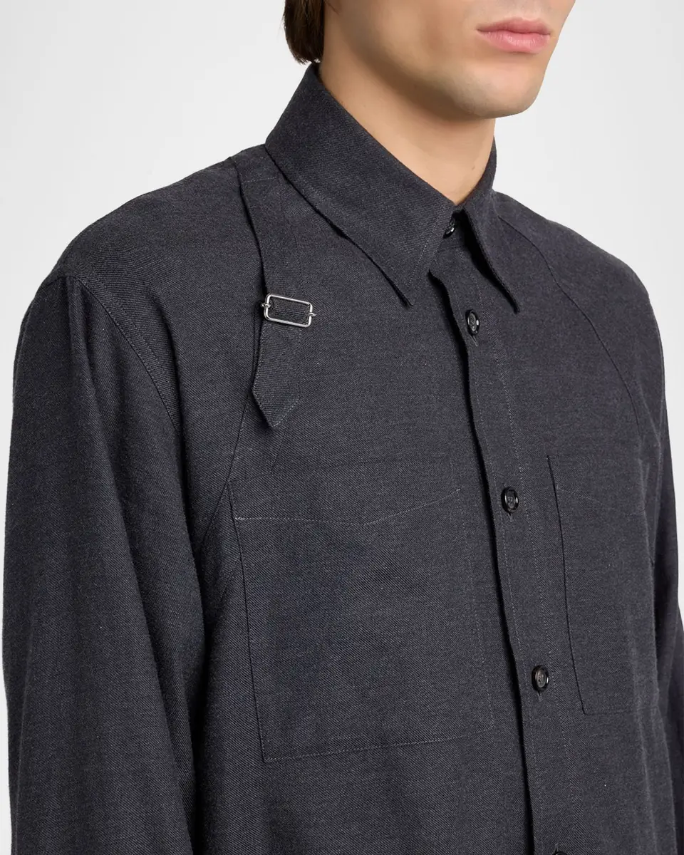 Alexander McQueen Men's Cotton Flannel Harness Button-Down Shirt | Thumbnail 4 Alexander McQueen Men's Cotton Flannel Harness Button-Down Shirt | Thumbnail 4