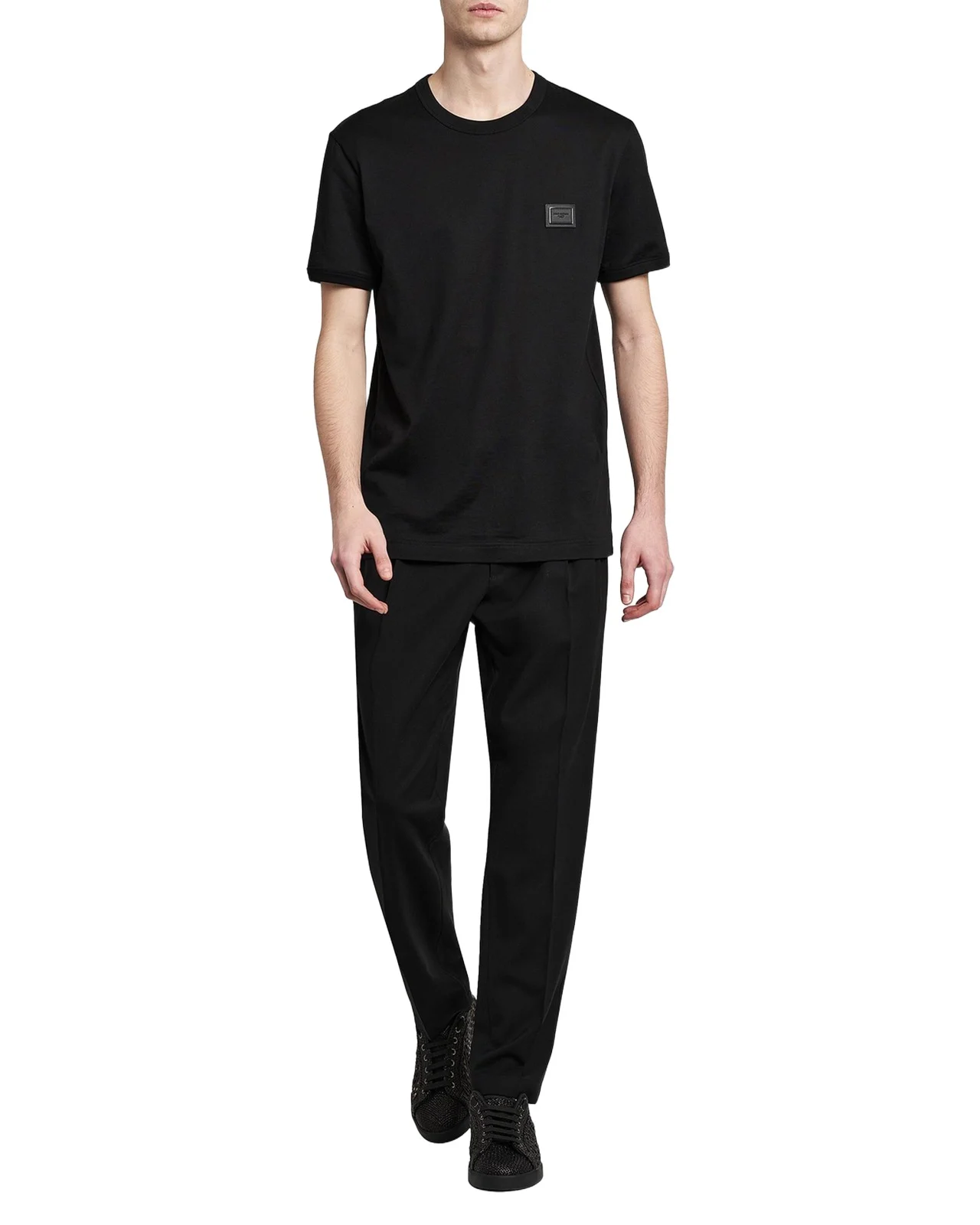 Dolce & Gabbana Men's Logo Patch Cotton Crewneck T-Shirt