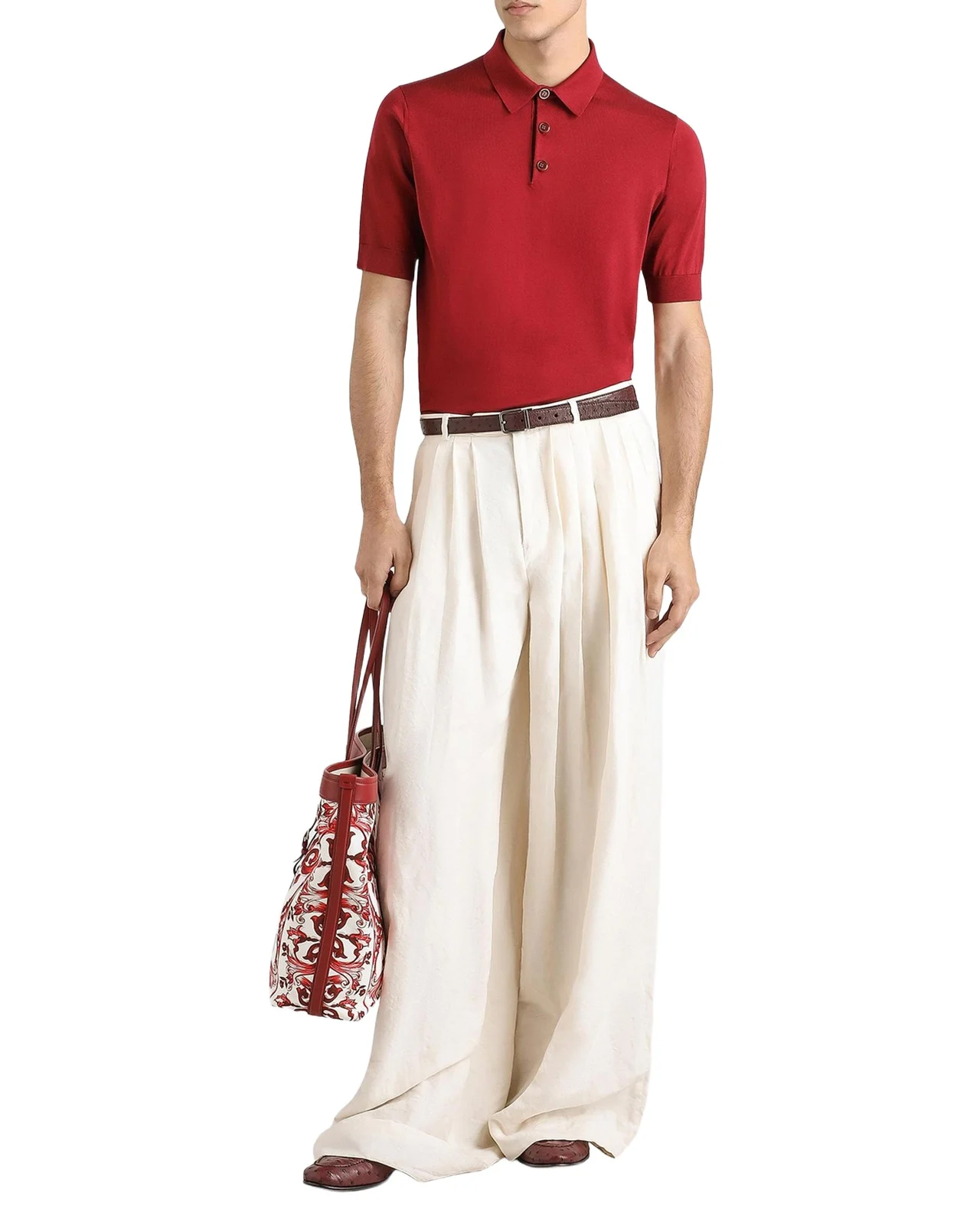 Men's Silk Knit Short-Sleeve Polo Sweater