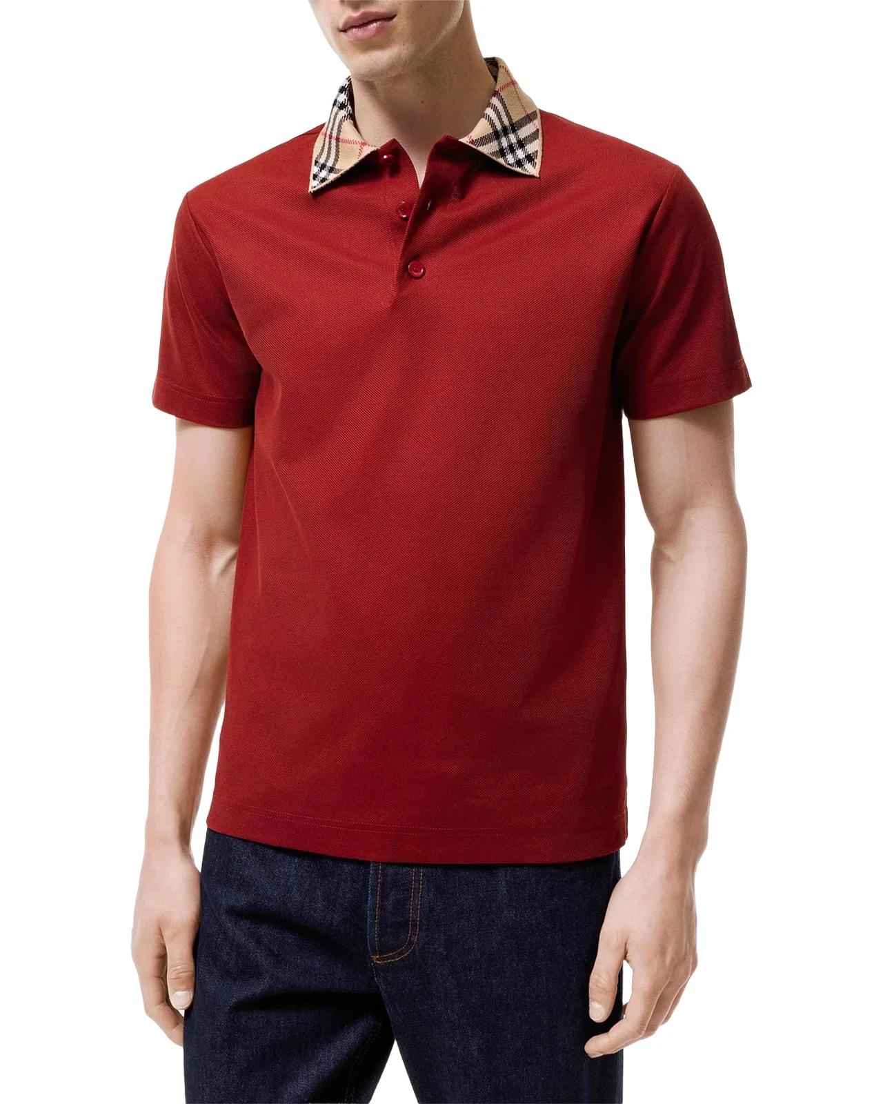 Burberry Men's Evan Check-Collar Cotton Polo Shirt