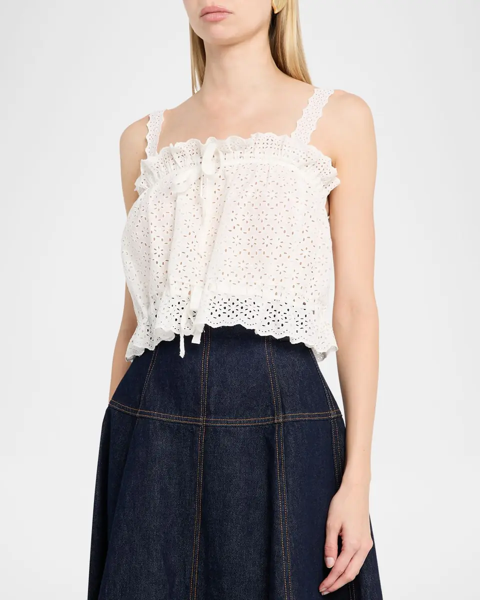 Ulla Johnson Isola Embroidered Eyelet Cotton Top | Thumbnail 3