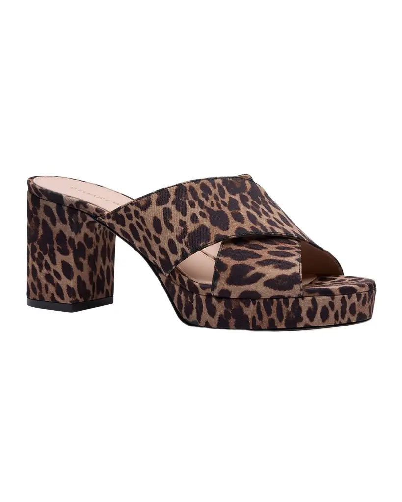 Stuart Weitzman Dayna 80mm Leopard-Print Platform Slide Sandals | Image 1 Stuart Weitzman Dayna 80mm Leopard-Print Platform Slide Sandals | Image 1