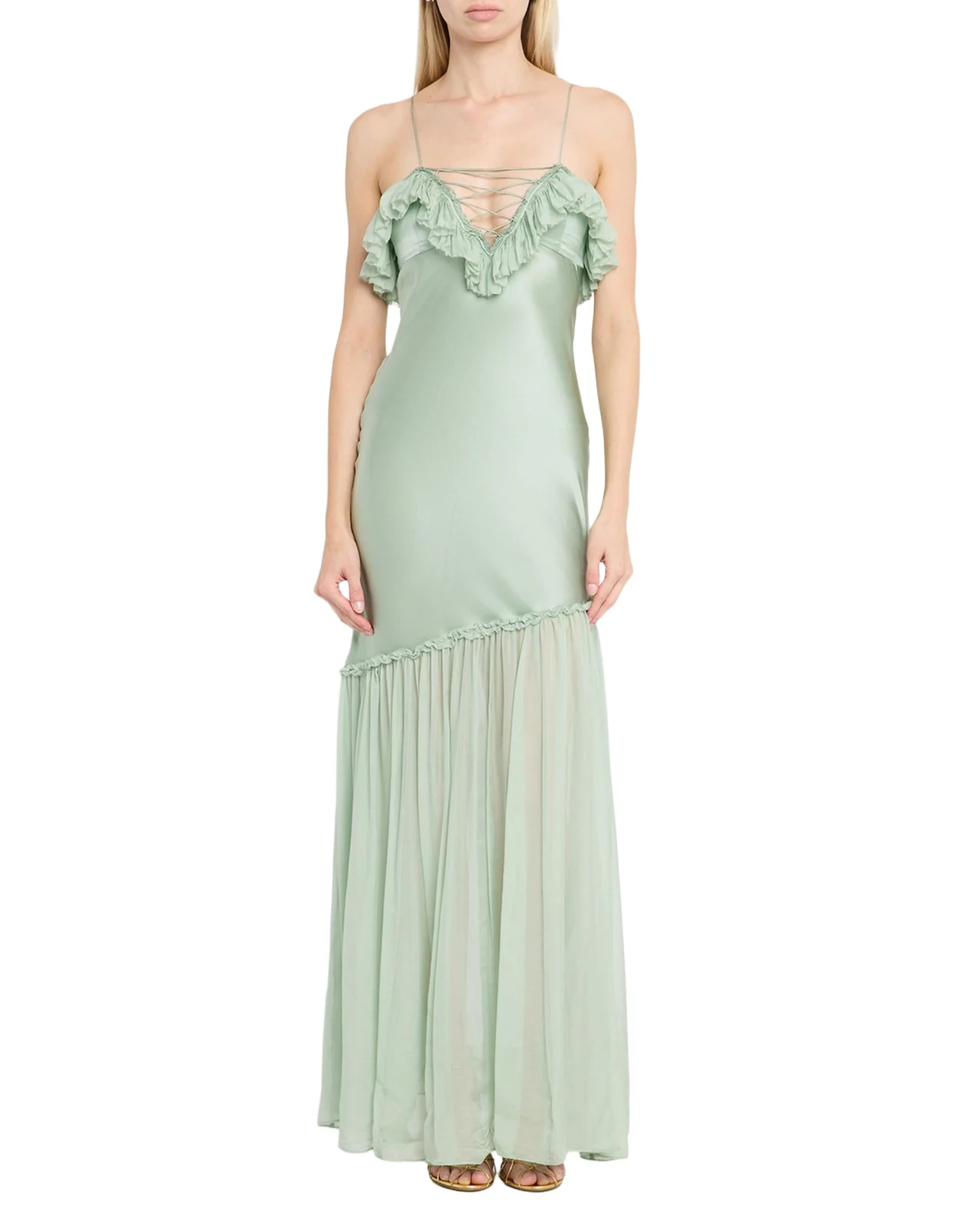Elaria Sleeveless Silk Ruffle Gown