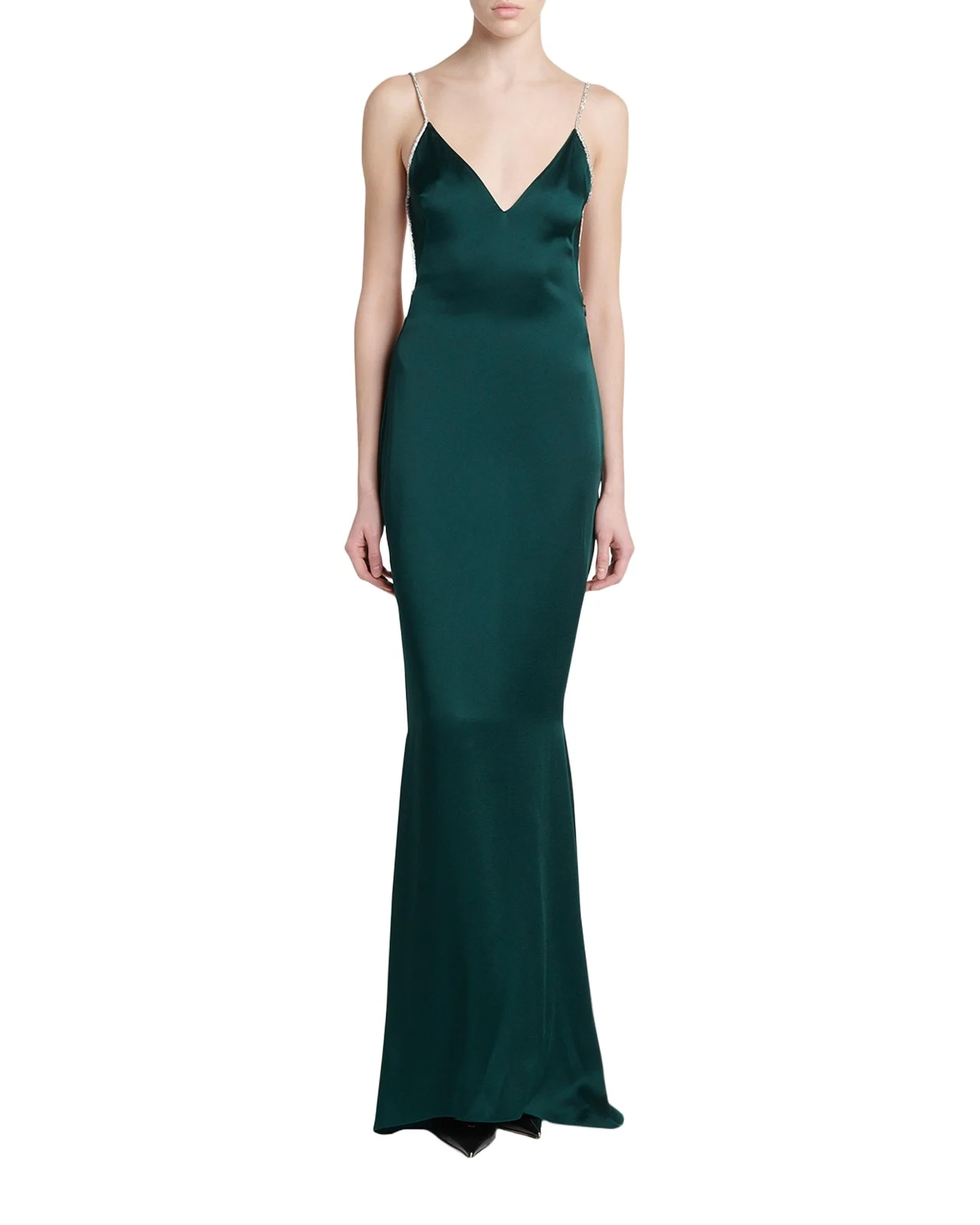 Crystal-Trim Backless Satin Mermaid Gown Crystal-Trim Backless Satin Mermaid Gown