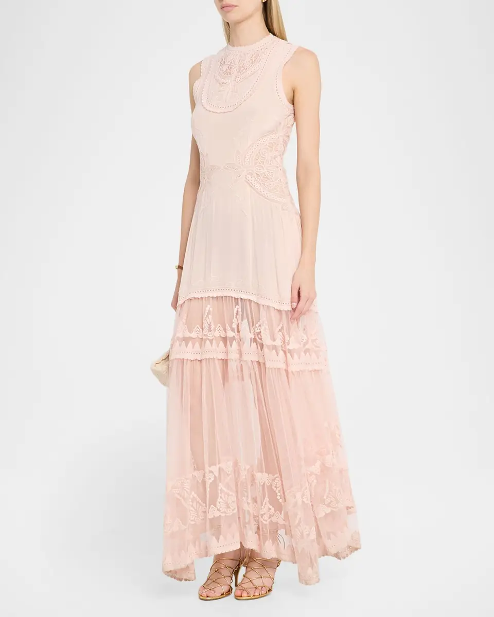 Ulla Johnson Floral Lace Silk Crepe De Chine Gown | Thumbnail 3